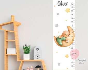 Height chart Bunny Baby growth chart Ыleeping rabbit on the moon nursery decor Shower or birthday gift