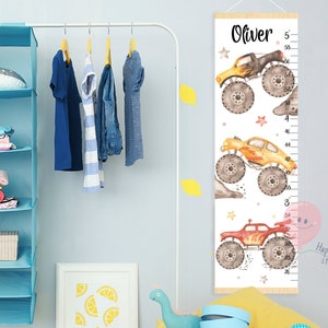 Hauteur du camion monstre Courbe de croissance pour garçon Décoration de chambre d'enfant pour camions Cadeau de douche ou de premier anniversaire