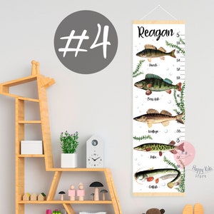 Fishing growth chart Freshwater fish height chart Fisherman nursery room decor Shower or first birthday gift