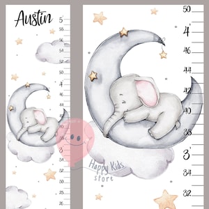 Courbe de croissance des éléphants, courbe de la taille des bébés éléphants, décoration de chambre d'animaux endormis, cadeau de douche ou d'anniversaire