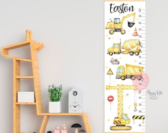 Height chart construction truck Boy personalized growth chart Construction nursery decor Shower or birthday girt