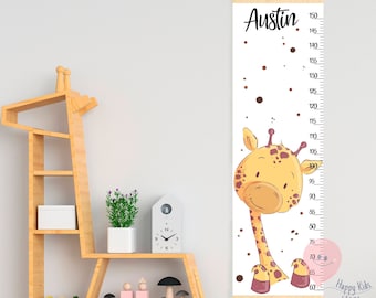 Giraffe growth chart Personalized height chart Safari animals nursery Baby room decor Shower gift