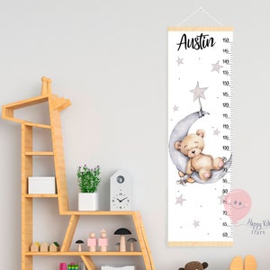Toise ours bébé lune et lune garçon courbe de croissance Lune Décoration de chambre d'enfant Cadeau souvenir de douche ou d'anniversaire