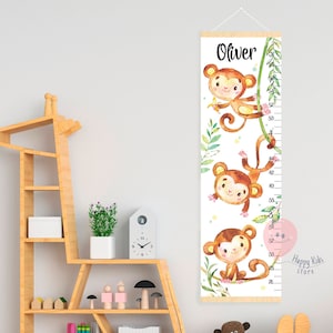 Monkey growth chart Safari animals nursery decor Shower or 1st birthday gift