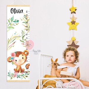 Groeigrafiek apenmeisje Safaridieren kinderkamerdecoratie Douche of 1e verjaardagscadeau