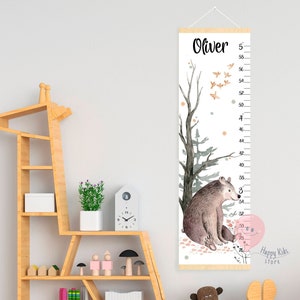 Toit personnalisé Ours dans la forêt, courbe de croissance personnalisée, animaux de la forêt, décoration de chambre d'enfant