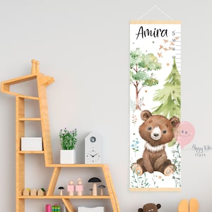 Courbe de taille de bébé ours Courbe de croissance personnalisée Chambre d'animaux de la forêt Décoration de chambre Forêt