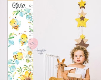 Bee Height chart Buzzing beehive growth chart Flowers nursery decor Shower or birthday gift