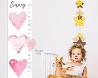 Heart growth chart Girl height chart Watercolor hearts nursery wall art Shower or birthday gift