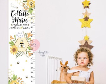 Bee & Flowers Growth Chart – Honeycomb Theme Wall Height Ruler