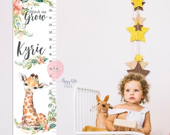 Tabla de crecimiento de jirafa para bebés Tabla de altura de flores Decoración de habitación infantil con animales de safari Regalo de ducha