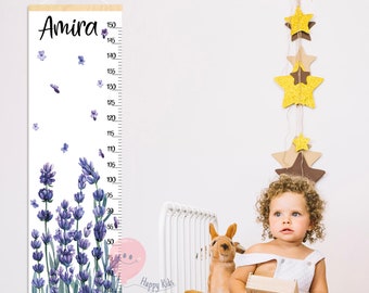 Personalisierte Messlatte für das Kinderzimmer, Lavendel Blumen