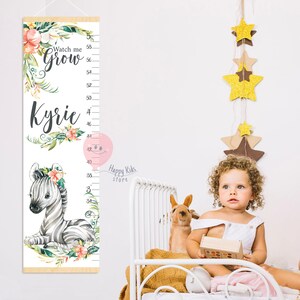Groeigrafiek zebra's Bloemen hoogtemeter Safaridieren kinderkamerinrichting Douchecadeau