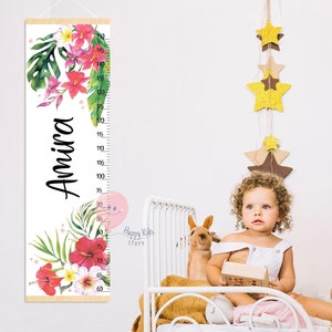 Groeigrafiek tropische bloemen Hoogtemeter meisje Tropische babykamerdecoratie Douche of eerste verjaardagscadeau