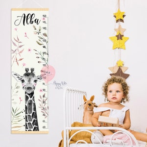 Giraffe growth chart Safari height chart Baby animals nursery Floral room decor Shower gift
