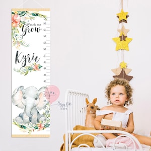 Hoogtemeter babyolifant Groeimeter meisje Dieren en bloemen decoratie kinderkamer Cadeau voor verjaardag of verjaardag