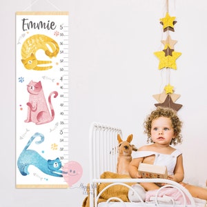 Messlatte Katzen Haustier Tiere Wachstumsmesslatte Aquarell Kitty Wandkunst Dusche oder Geburtstagsgeschenk