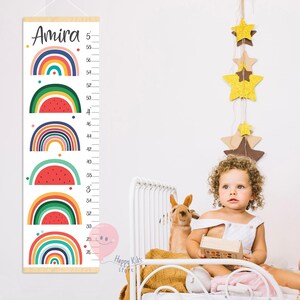 Hoogtemeter regenbogen met watermeloen Meisje groeimeter regenboog kunst aan de muur kinderkamer Cadeau voor verjaardag of verjaardag
