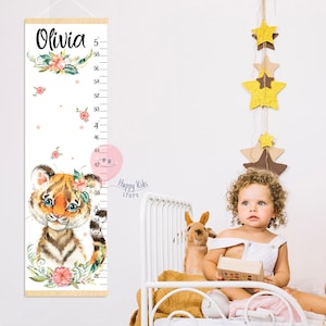Tijger babymeisje groeimeter Safari dieren hoogtegrafiek Jungle kinderkamerdecoratie Douche- of verjaardagscadeau