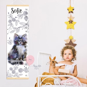 Hoogtemeter Kitty en bloemen Gezelschapsdieren en bloemen groeimeter Kattenkwekerij Douche- of verjaardagscadeau