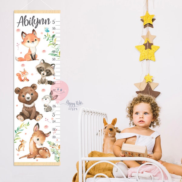 Woodland animals height chart Forest nursery Personalized growth chart Wall hanging room decor