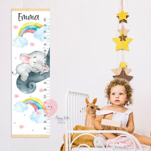 Hoogtemeter olifant en regenboog Babyjongen/meisje olifant kinderkamer Groeimeter liniaal Kinderkamerdecoratie Douche of verjaardagscadeau