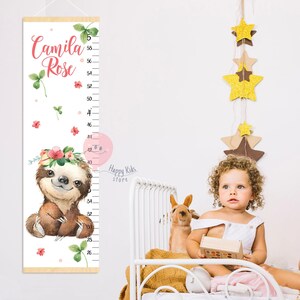 Groeigrafiek babymeisje luiaard Dieren kinderkamer Gepersonaliseerde hoogtetabel Inrichting kinderkamer Douchecadeau