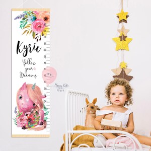 Eenhoorn groeimeter Bloemen groeimeter Fairy kinderkamer kunst decor Cadeau voor verjaardag of verjaardag