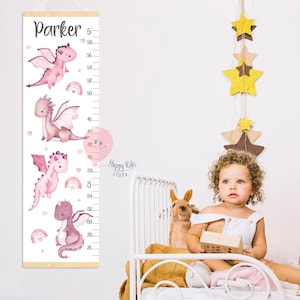 Hoogtemeter draken Gepersonaliseerde groeimeter meisjes Roze draken babykamer Decoratie babykamer