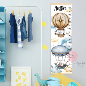 Hot Air Balloon Growth Chart – Vintage Aviation Wall Height Ruler
