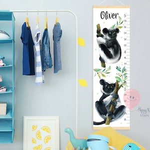 Lemur growth chart Madagascar animals nursery decor Shower or 1st birthday gift