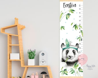 Tabla de crecimiento de panda: Decoración bohemia para habitación infantil, rastreador de altura infantil