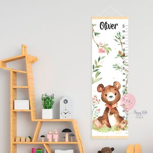 Courbe de taille de bébé ours Courbe de croissance personnalisée Chambre d'animaux de la forêt Décoration de chambre Forêt