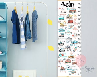 Transportation Alphabet Growth Chart: Personalized Kid's Room Height Ruler Decor