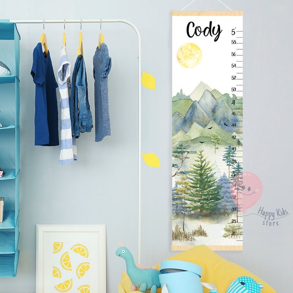 Forest and mountains growth chart Kid height chart Woodland nursery decor