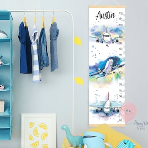 Airplane Growth Chart – Airbus Nursery Decor, Personalized Wall Height Ruler
