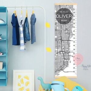 Miami city map growth chart Urban height chart Travel nursery decor Shower or first birthday gift