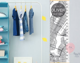 New York city map growth chart Urban height chart Travel nursery decor Shower or first birthday gift