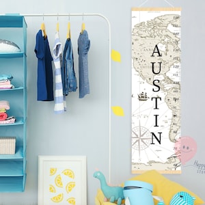Tableau des hauteurs, carte vintage, courbe de croissance, voyage, art mural pour chambre d'enfant, cadeau de douche ou d'anniversaire