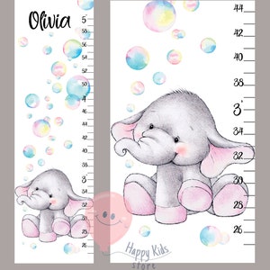Toise d'éléphant Toile personnalisée courbe de croissance personnalisée Art de pépinière d'éléphant mignon Décoration de chambre Thème de la douche d'éléphant Cadeau d'anniversaire