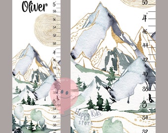 Mountains with golden elements growth chart Forest height chart Adventure nursery decor