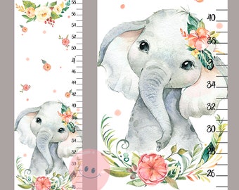 Height chart elephant  Baby girl elephant growth chart Cute animals nursery art Baby room decor Shower or birthday gift