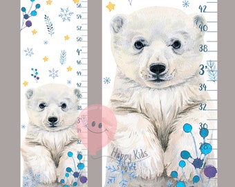 Polar bear height chart Personalized growth chart Arctic animals nursery Winter room decor