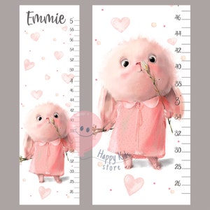 Hoogtemeter konijntje met hartjes Groeimeter meisje Konijn babykamerdecoratie Aandenken
