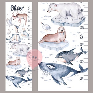 Tabla de crecimiento de animales del Ártico Tabla de altura de la Antártida Decoración de habitación infantil de animales polares Regalo de ducha o cumpleaños