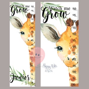 Giraffe baby growth chart Personalized height chart Safari animals nursery room decor Shower gift