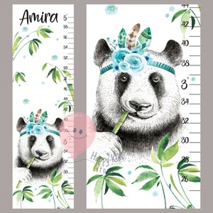 Courbe de croissance du panda et du bambou Courbe de taille fille Décoration de chambre d'enfant panda