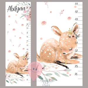 Deer and flowers growth chart Girl height chart Woodland animals nursery decor