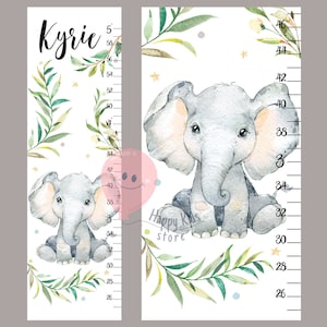 Courbe de croissance des éléphants Courbe de taille pour bébé Animaux de safari Décoration de chambre d'enfant Cadeau de douche ou d'anniversaire
