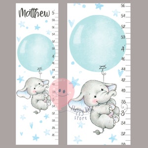 Elephant growth chart Personalized growth chart Baby elephant and balloon nursery room decor